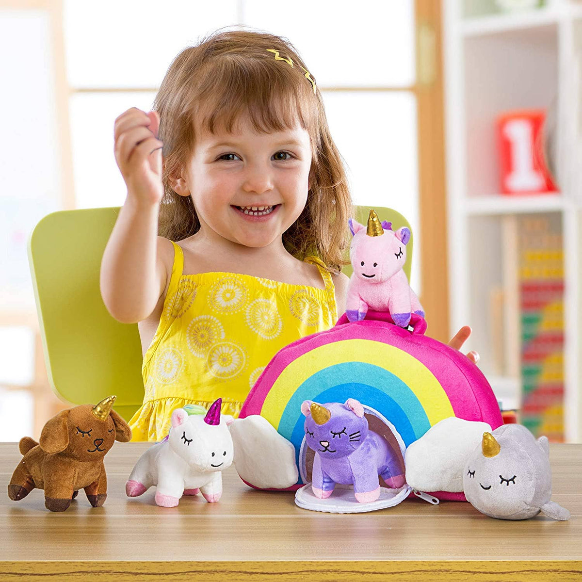 5-Piece Stuffed Unicorn Toy Set with To Carry Unicorn Bag