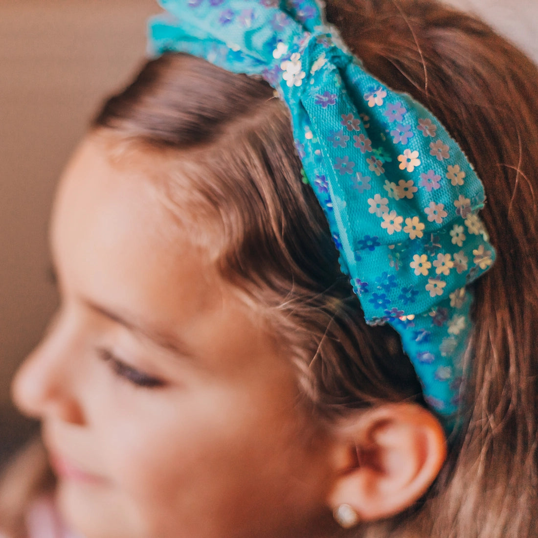 Frog Sac Big Bow Headband, Double Layer Sequin