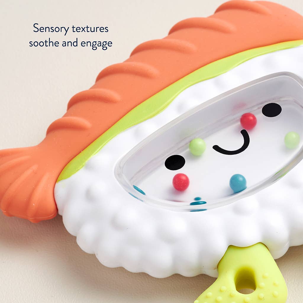Sensory toy with textured surface and smiley face design on a light background