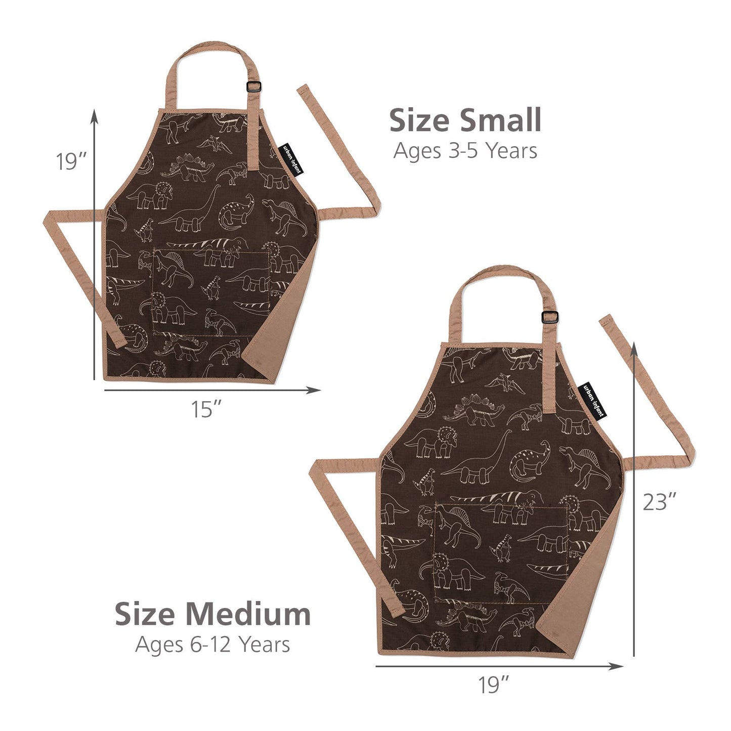 Urban Infant - Little Helper Kids Apron, Washable Cotton/Poly - Dinosaurs: SMALL