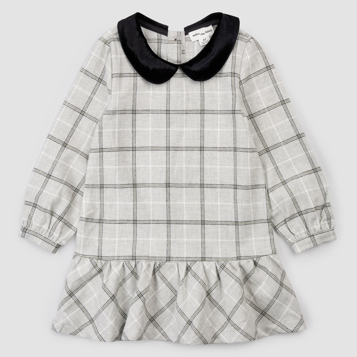 Miles The Label - Baby Yarn-Dye Plaid Flannel Collared Dress - Grey