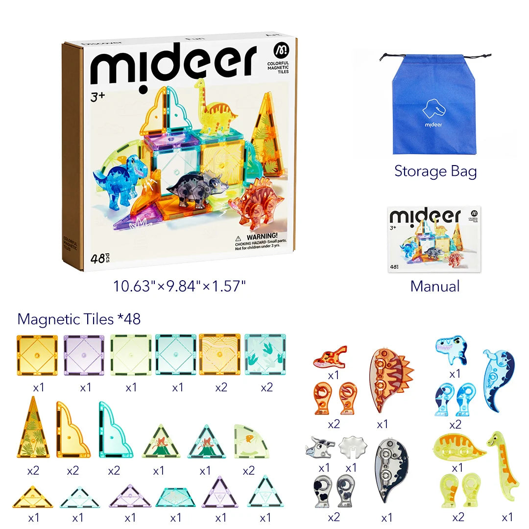Mideer Colourful Magnetic Tiles: Jurassic Adventure 48 Pieces