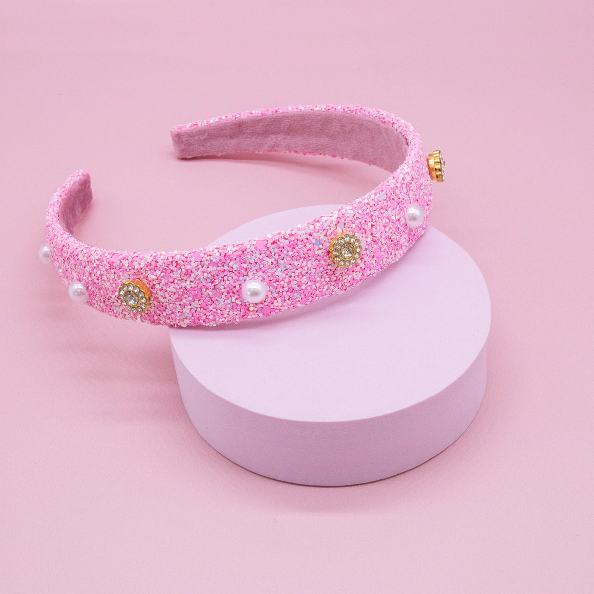 Frog Sac - Embellished Glitter Headband with Pearl & Rhinestone Studs