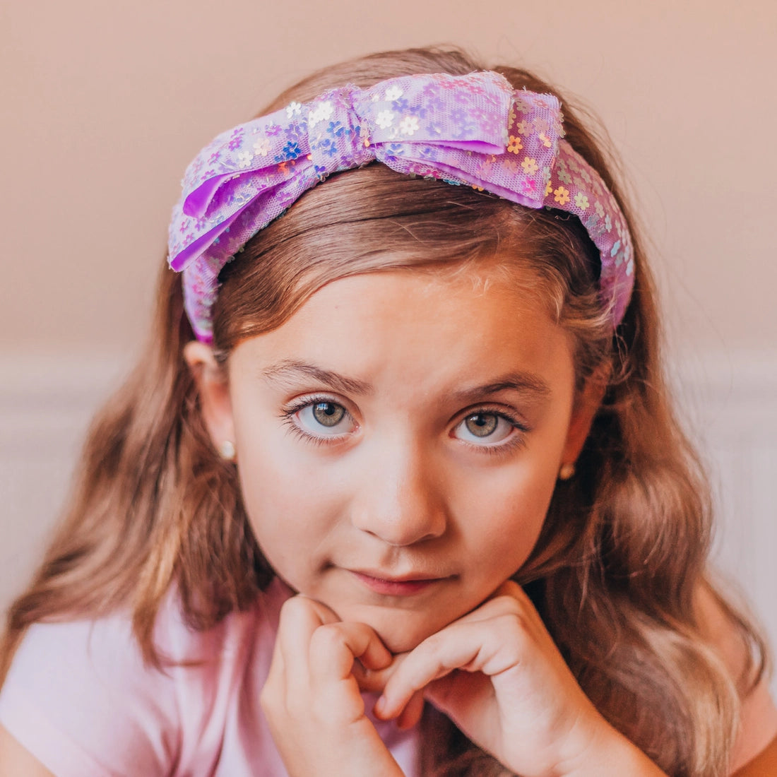 Frog Sac Big Bow Headband, Double Layer Sequin