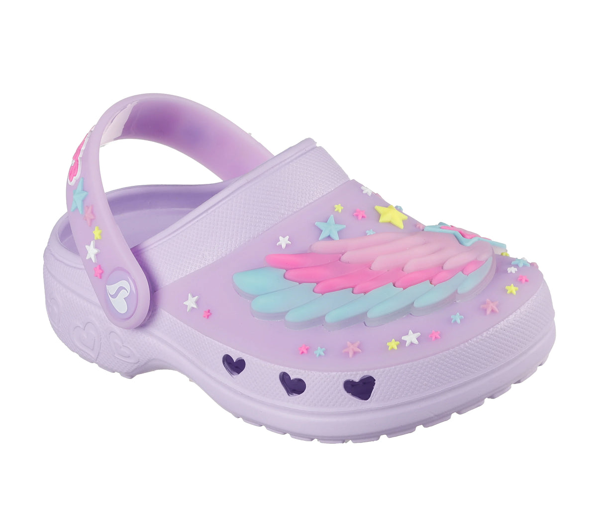 Skechers Foamies Sweetheart Wing Stars light-up clog for girls in Lavender