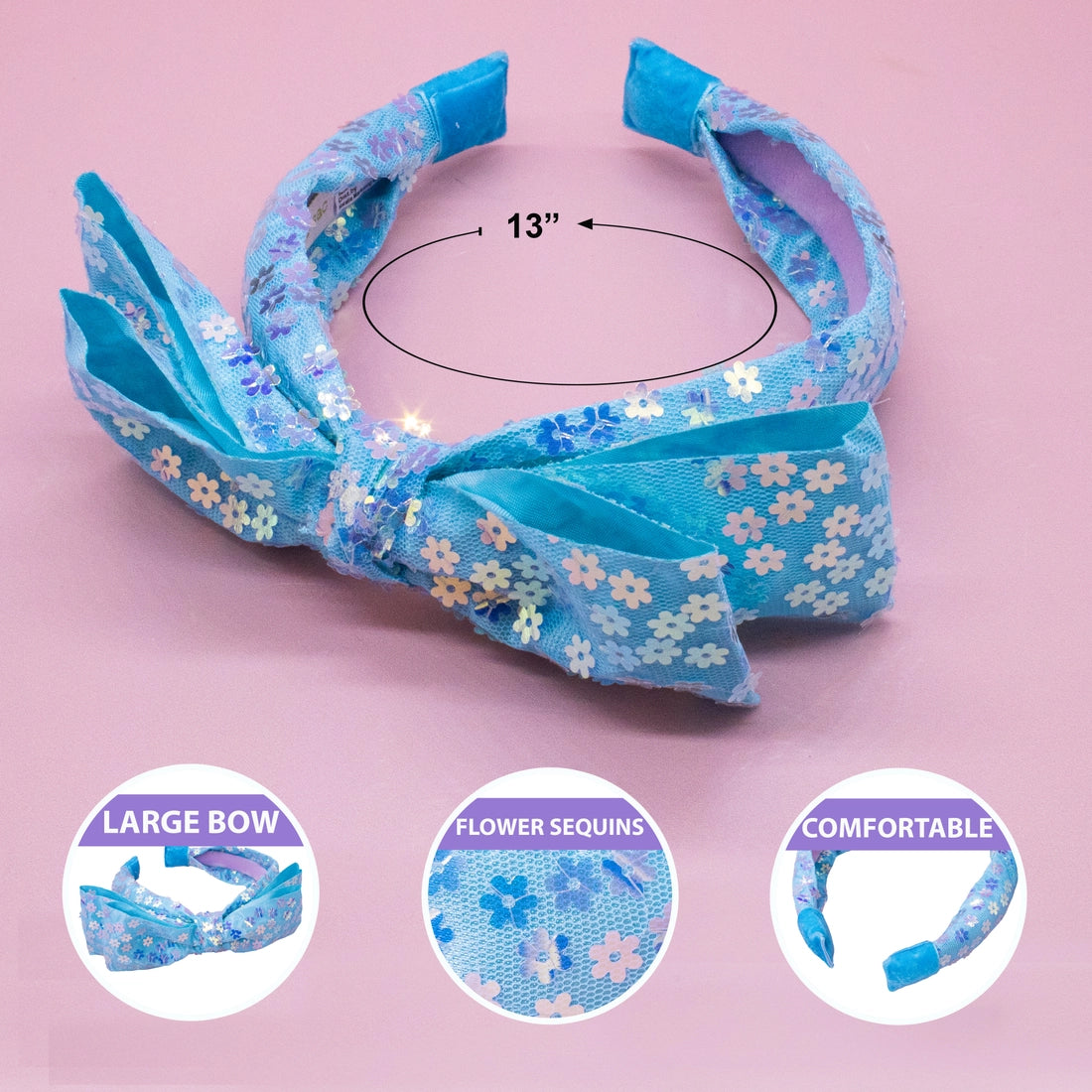 Frog Sac Big Bow Headband, Double Layer Sequin