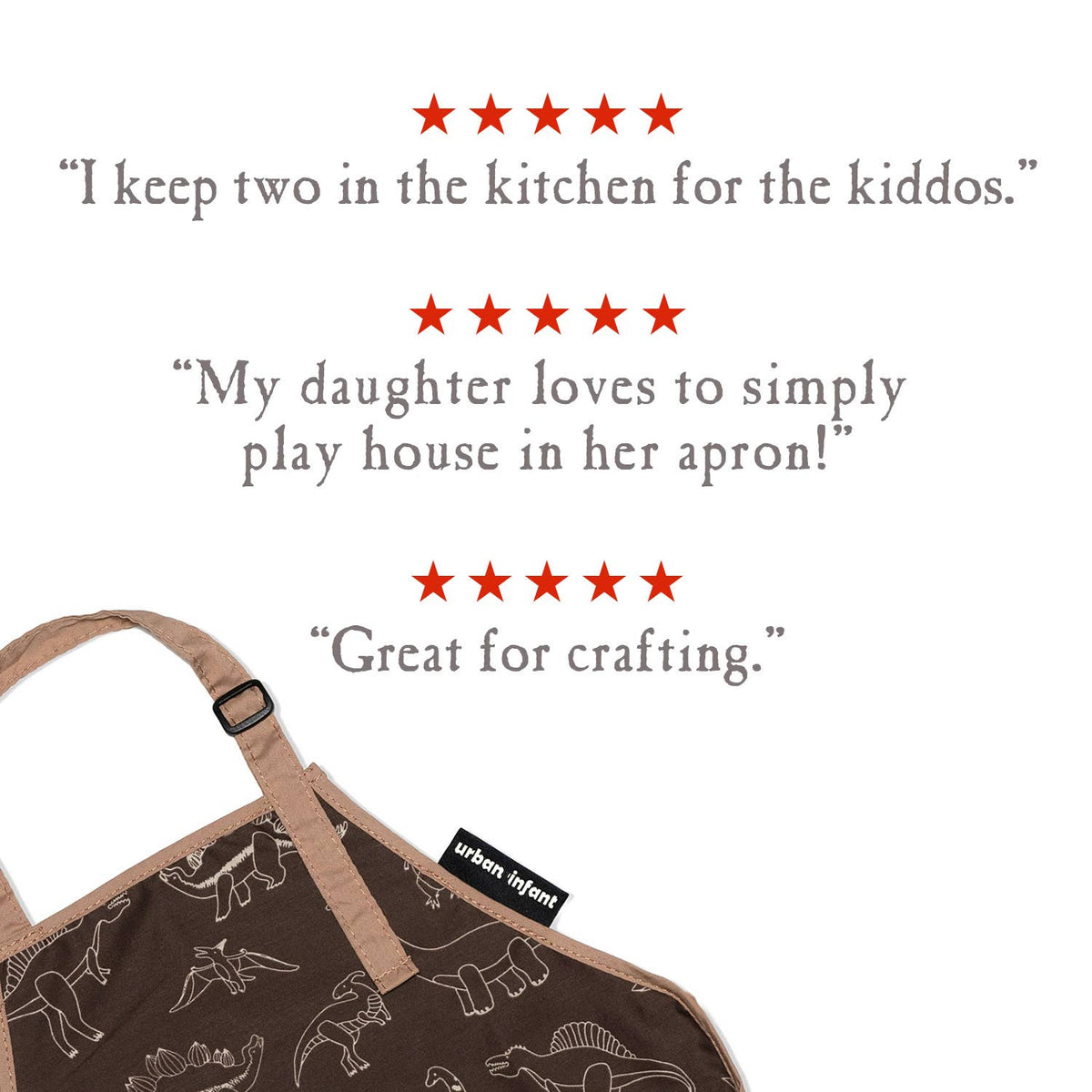 Urban Infant - Little Helper Kids Apron, Washable Cotton/Poly - Dinosaurs: SMALL