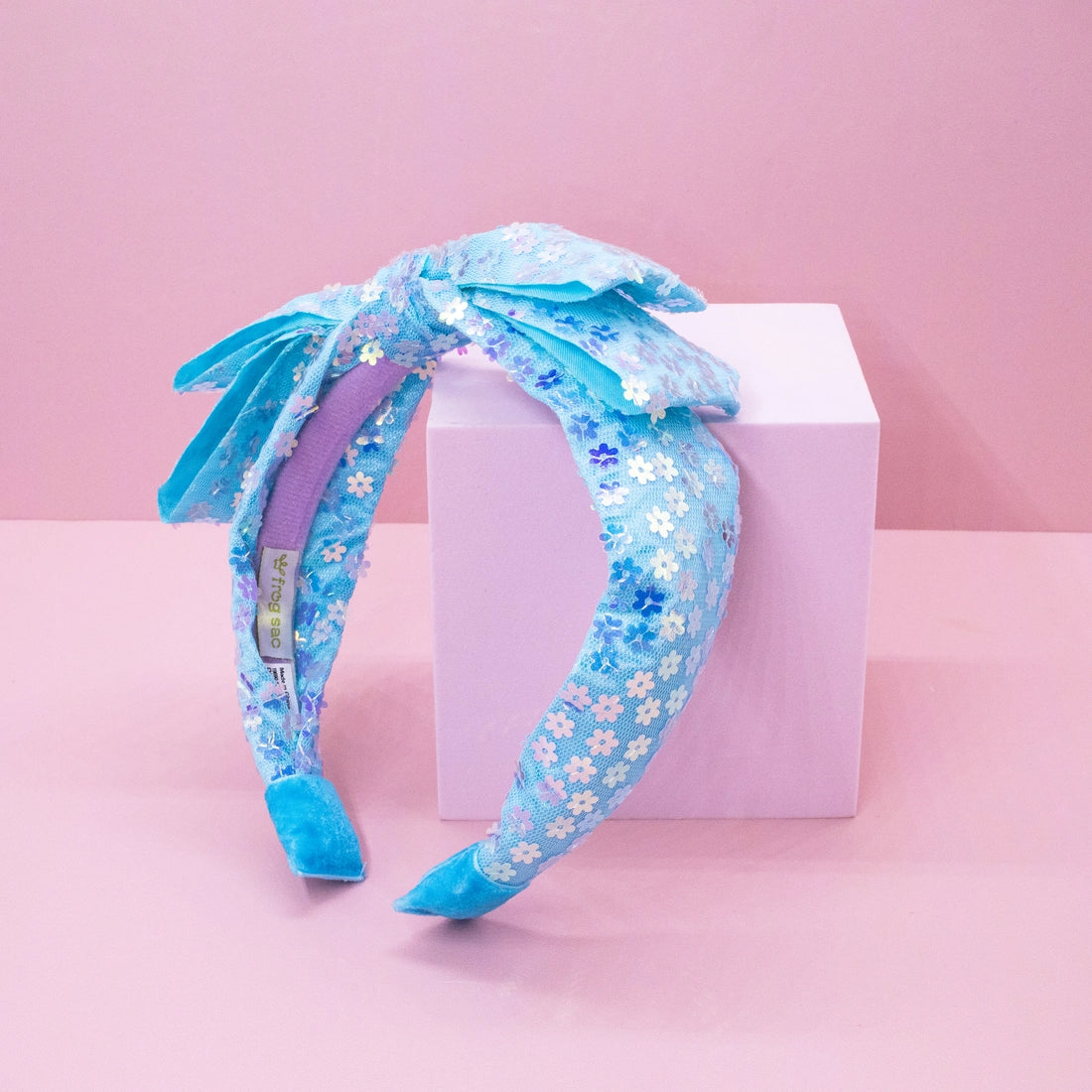 Frog Sac Big Bow Headband, Double Layer Sequin