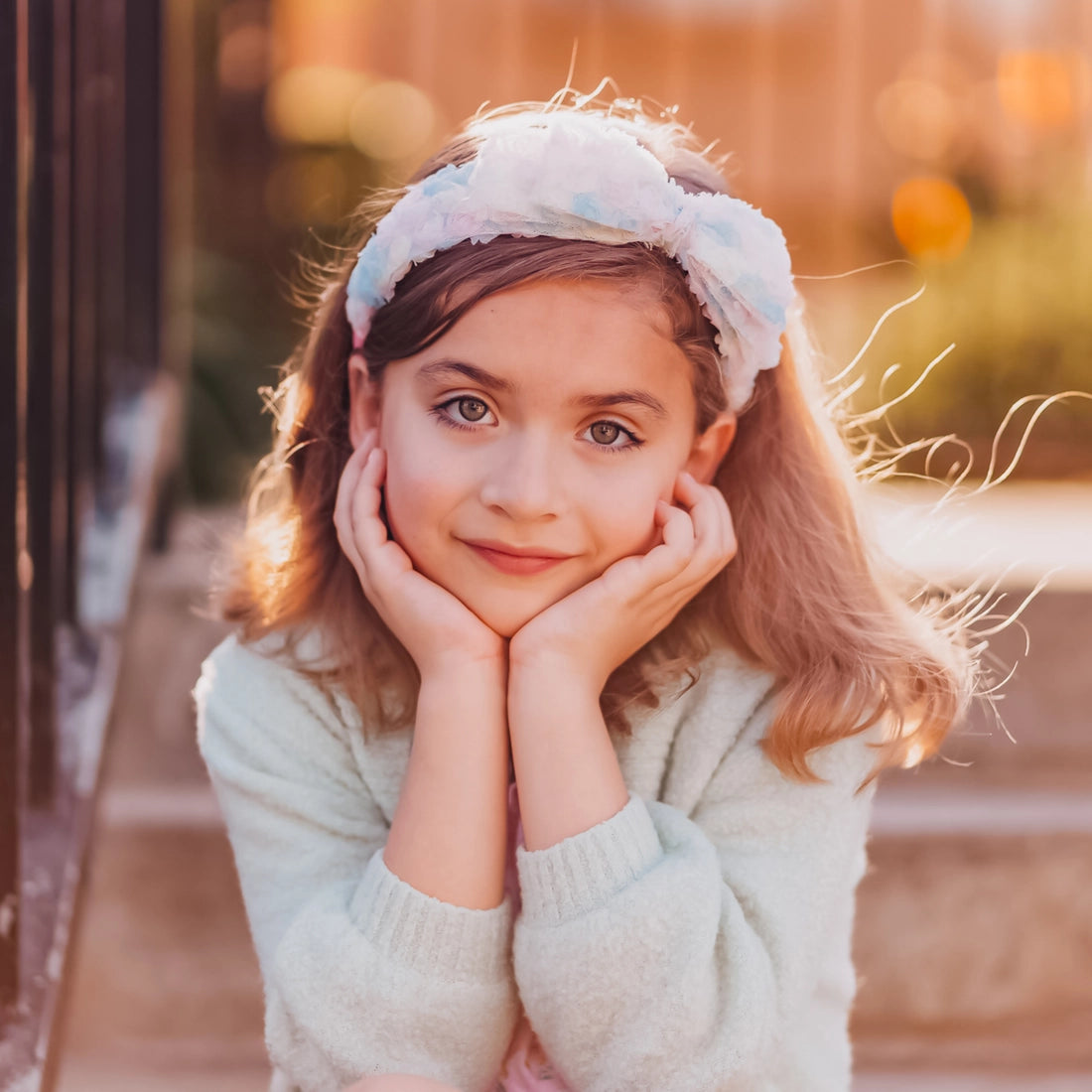 Frog Sac Big Bow Headband, Double Layer Rainbow Mini Rosette