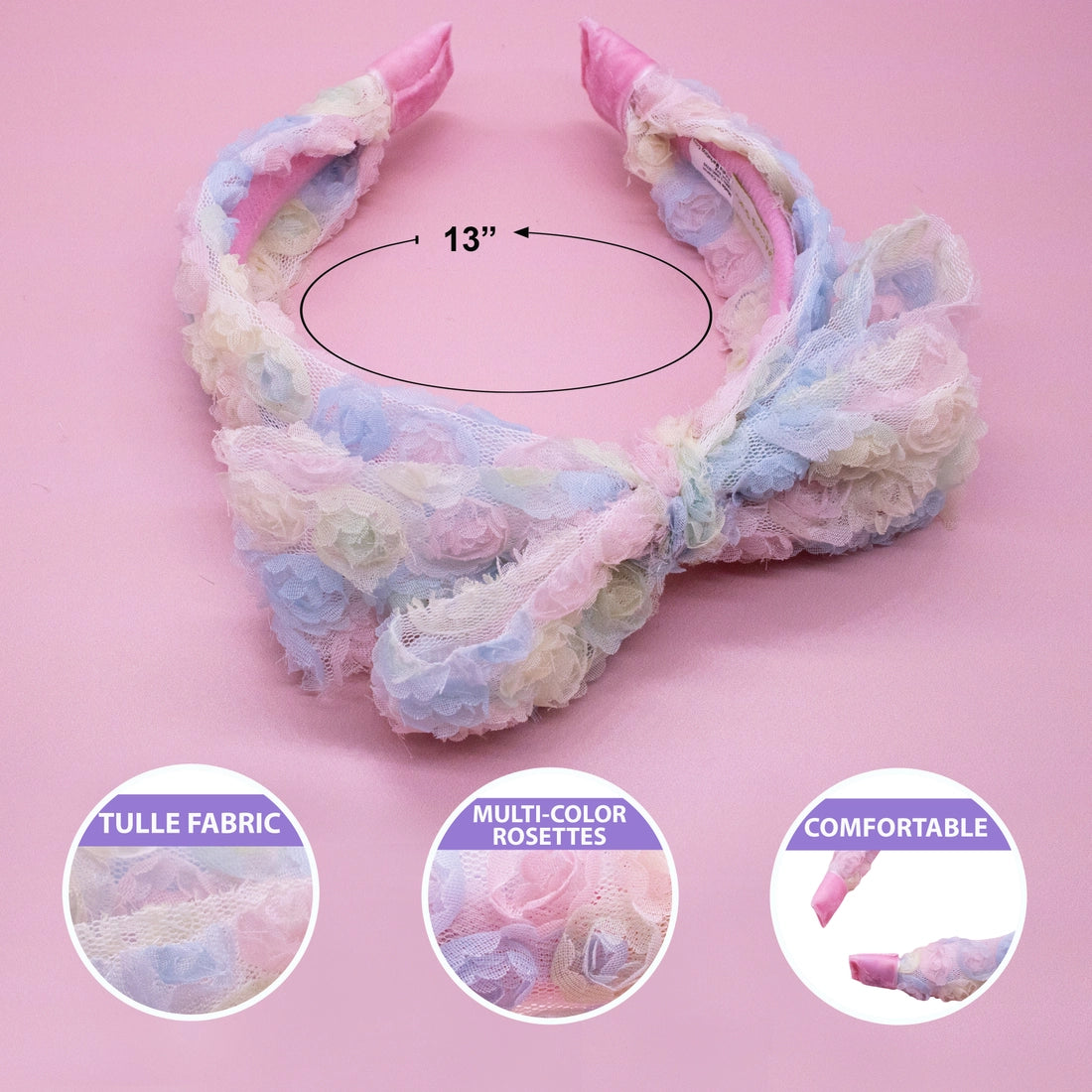 Frog Sac Big Bow Headband, Double Layer Rainbow Mini Rosette