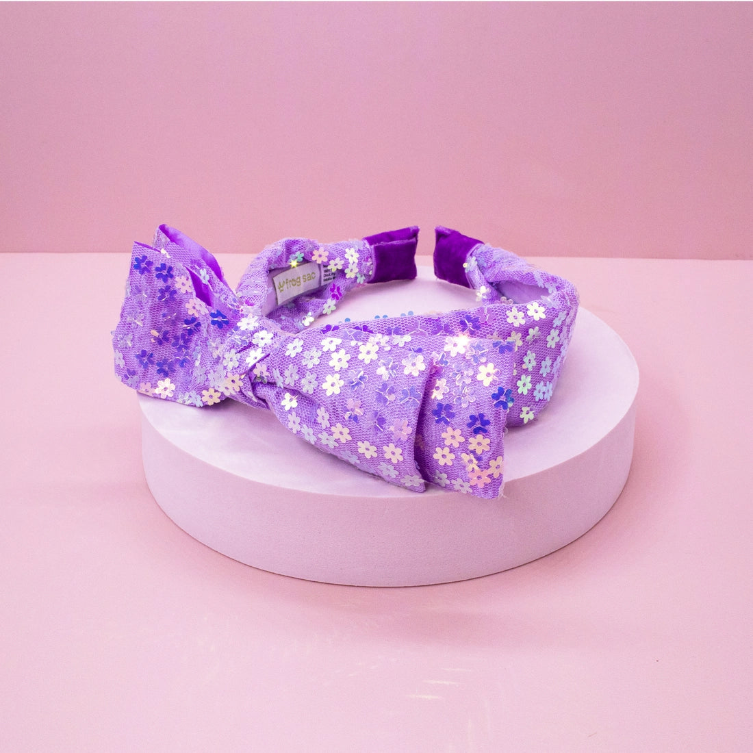 Frog Sac Big Bow Headband, Double Layer Sequin