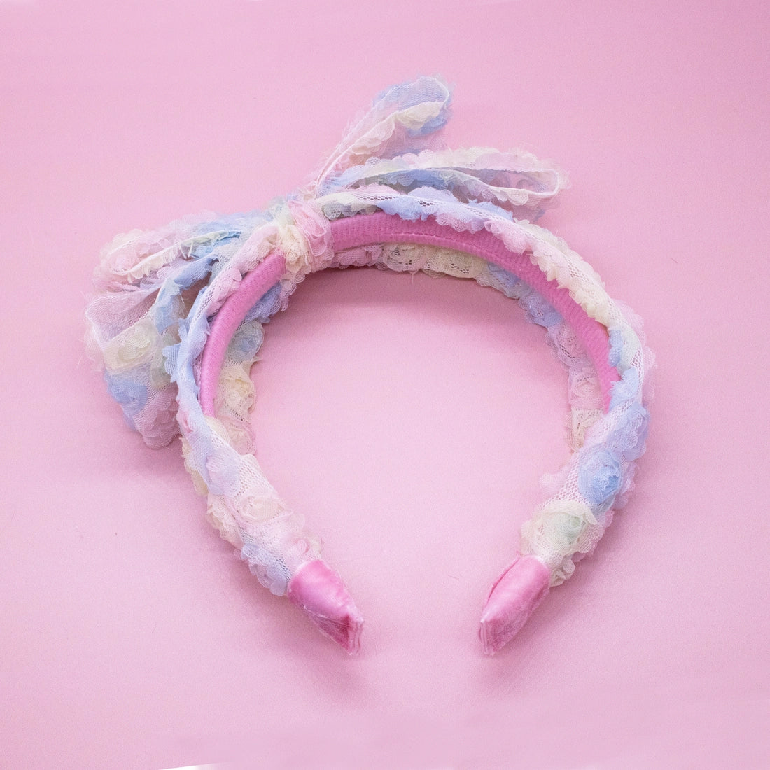 Frog Sac Big Bow Headband, Double Layer Rainbow Mini Rosette
