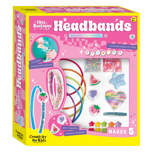 Box of Chic Boutique Headbands DIY accessories with colorful headbands and decorative elements.