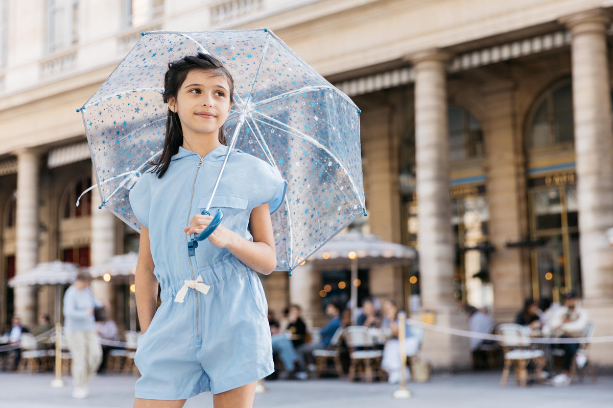 Smati Paris Blue Stars Transparent Fluorescent Kids Umbrella