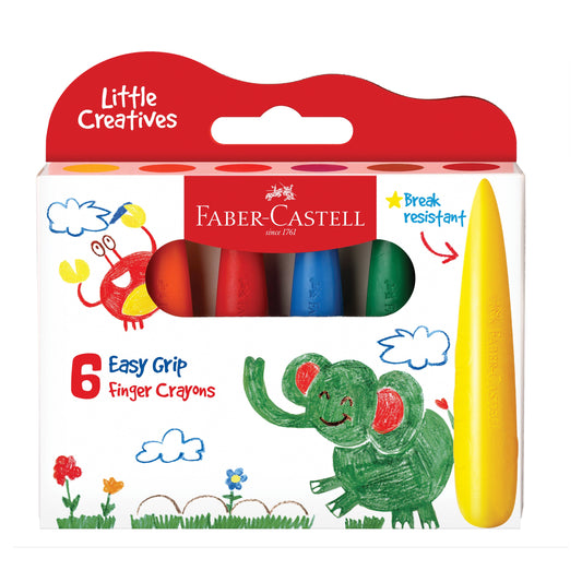 Faber-Castell Little Creatives finger crayons set with colorful packaging on a white background