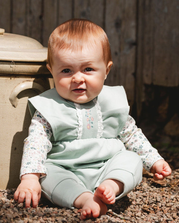 Deux par Deux - Organic Cotton Bodysuit and Sleeveless Overalls Set - Jade Green