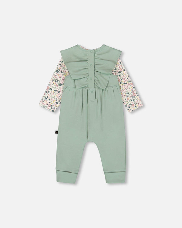Deux par Deux - Organic Cotton Bodysuit and Sleeveless Overalls Set - Jade Green