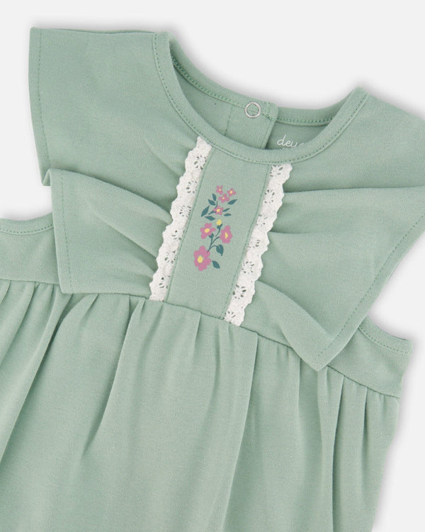 Deux par Deux - Organic Cotton Bodysuit and Sleeveless Overalls Set - Jade Green