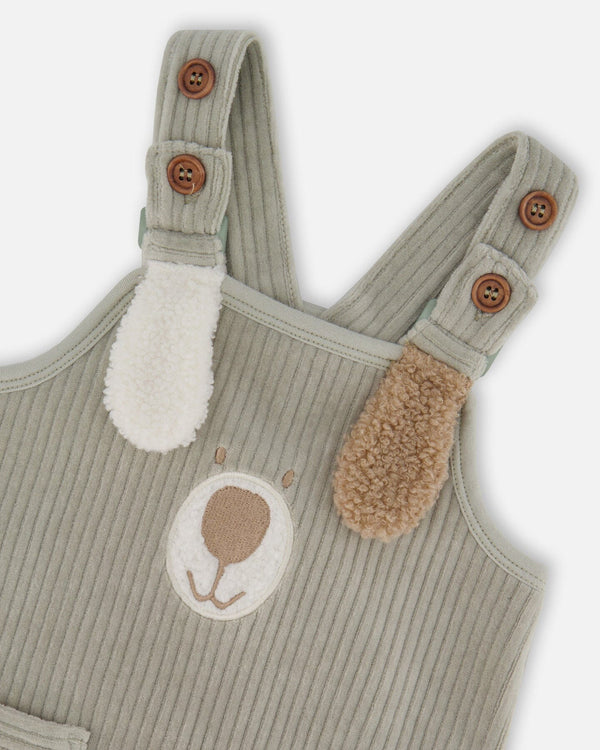Deux par Deux - Onesie and Stretchy Corduroy Overalls Set - Jade Green