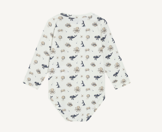 Minymo - All Over Print Ocean Pals Long Sleeve Bodysuit