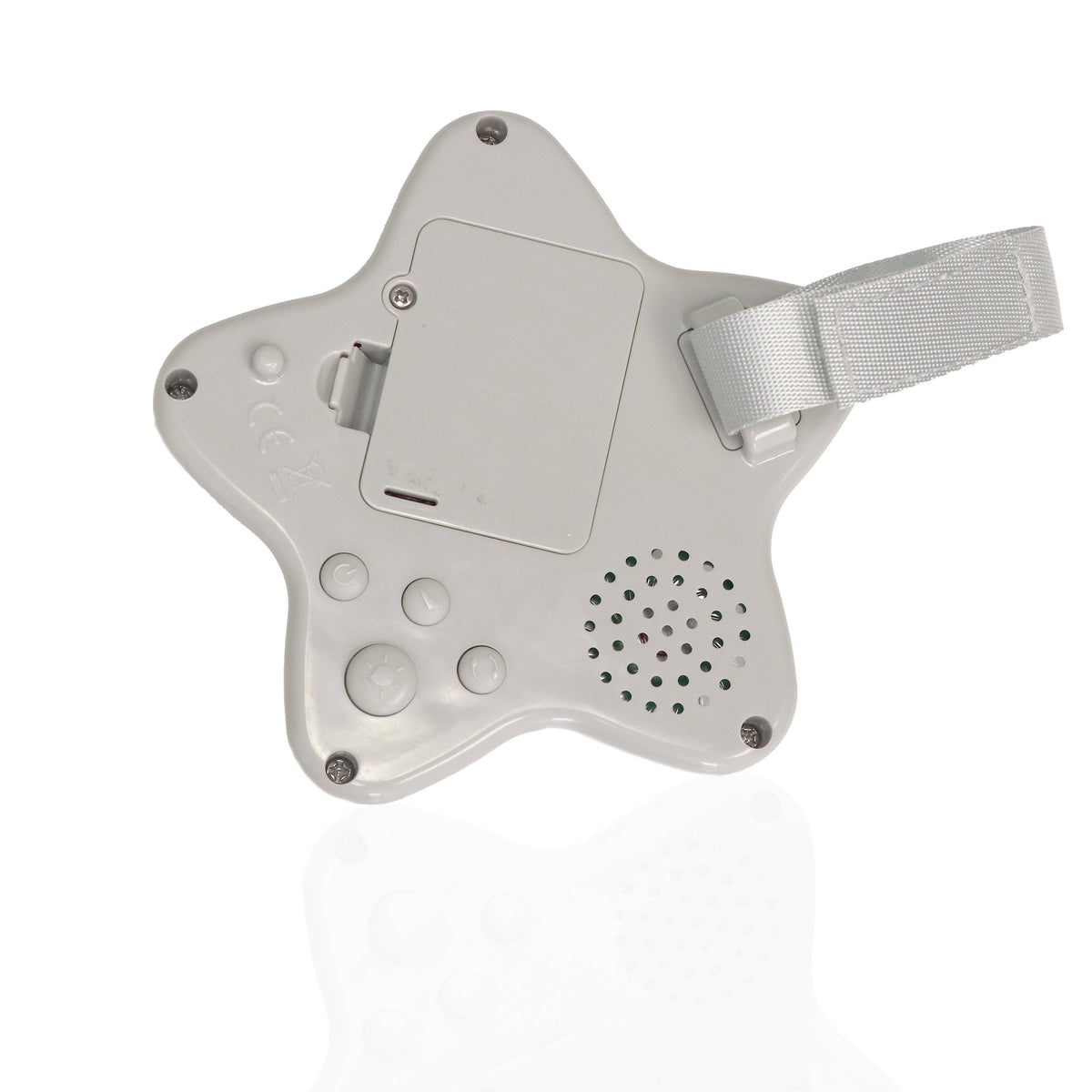White electronic device with a strap on a white background