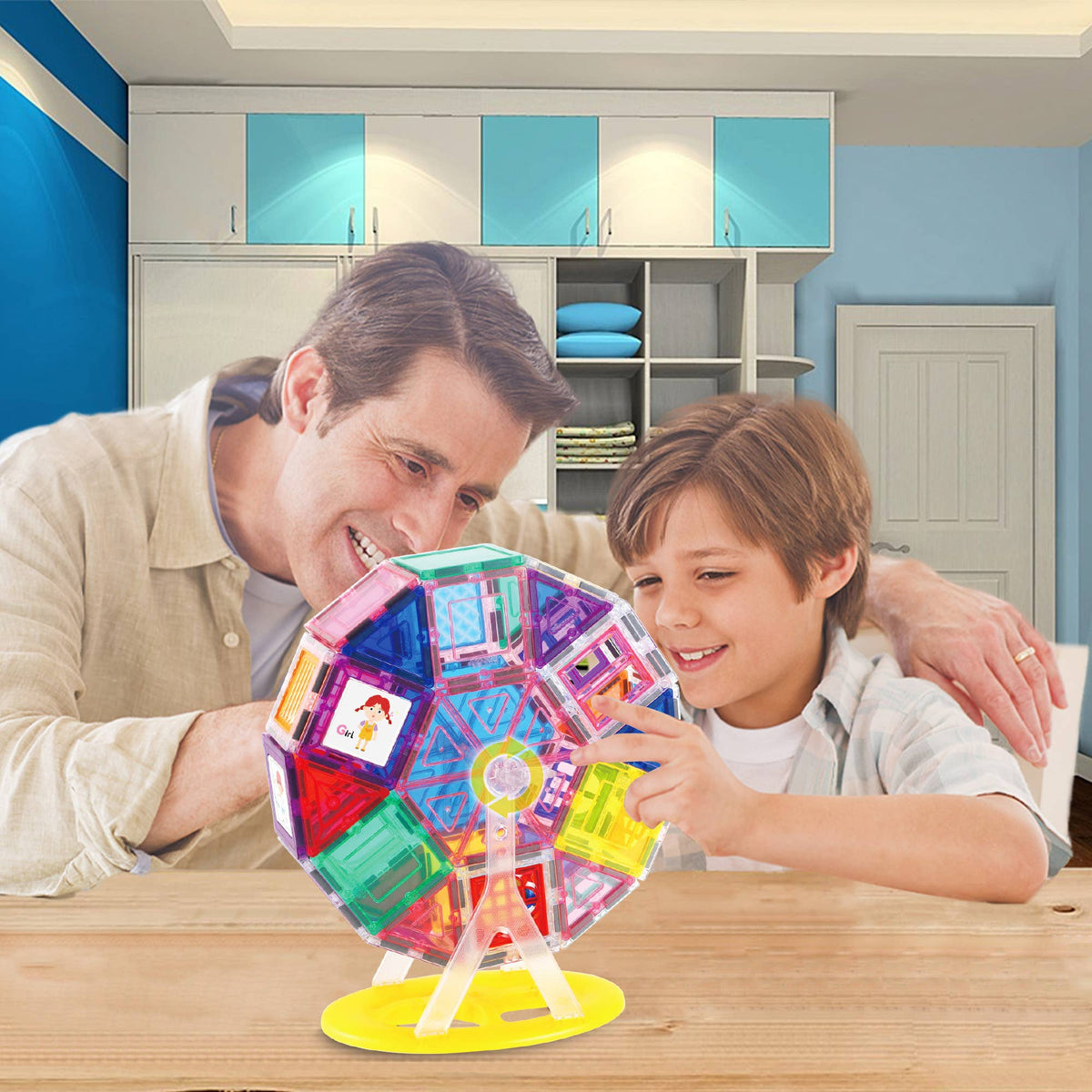 PicassoTiles 63 Piece Magnet Tile Ferris Wheel Building Set