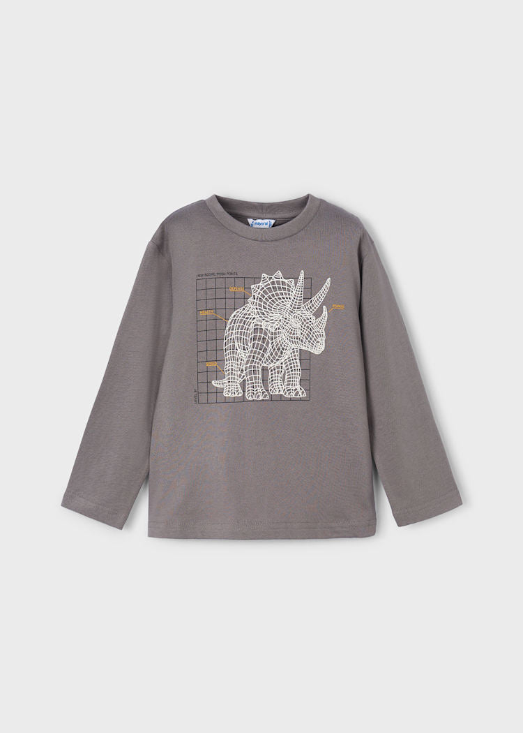 Mayoral Boy Printed T-Shirt Glow in the Dark Grey Triceratops Dinosaur