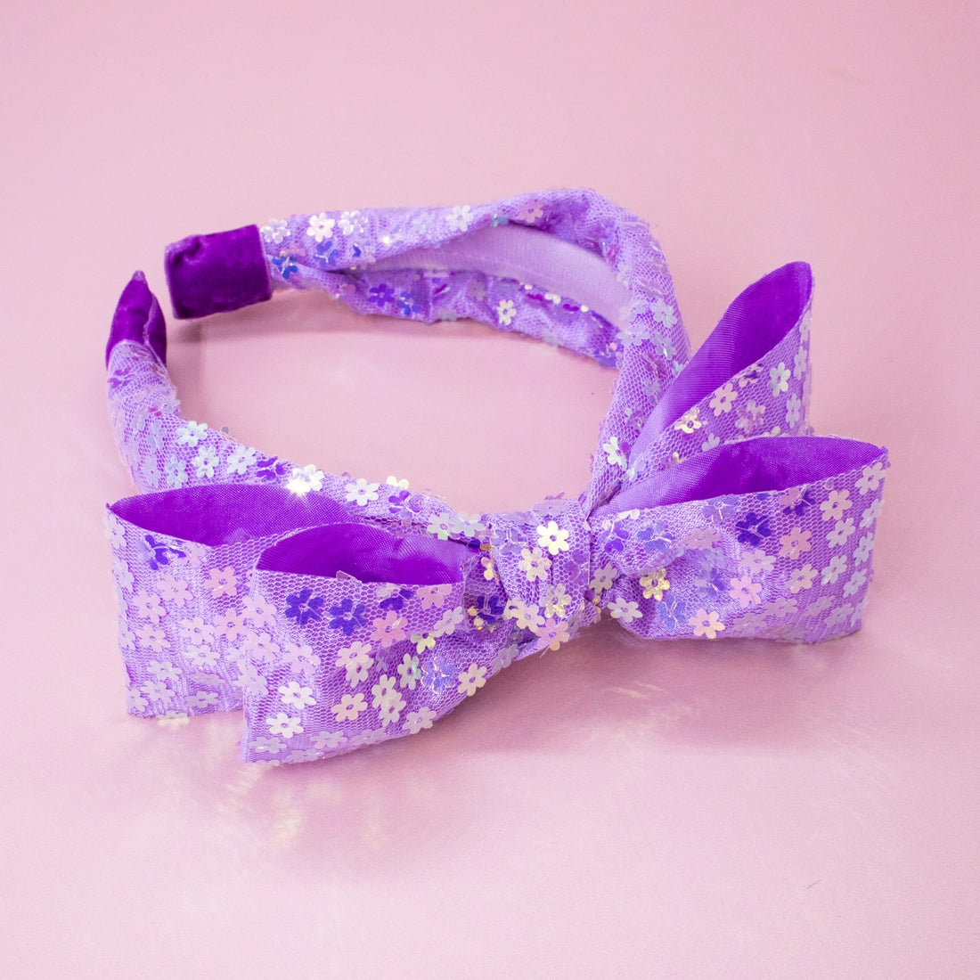 Frog Sac Big Bow Headband, Double Layer Sequin