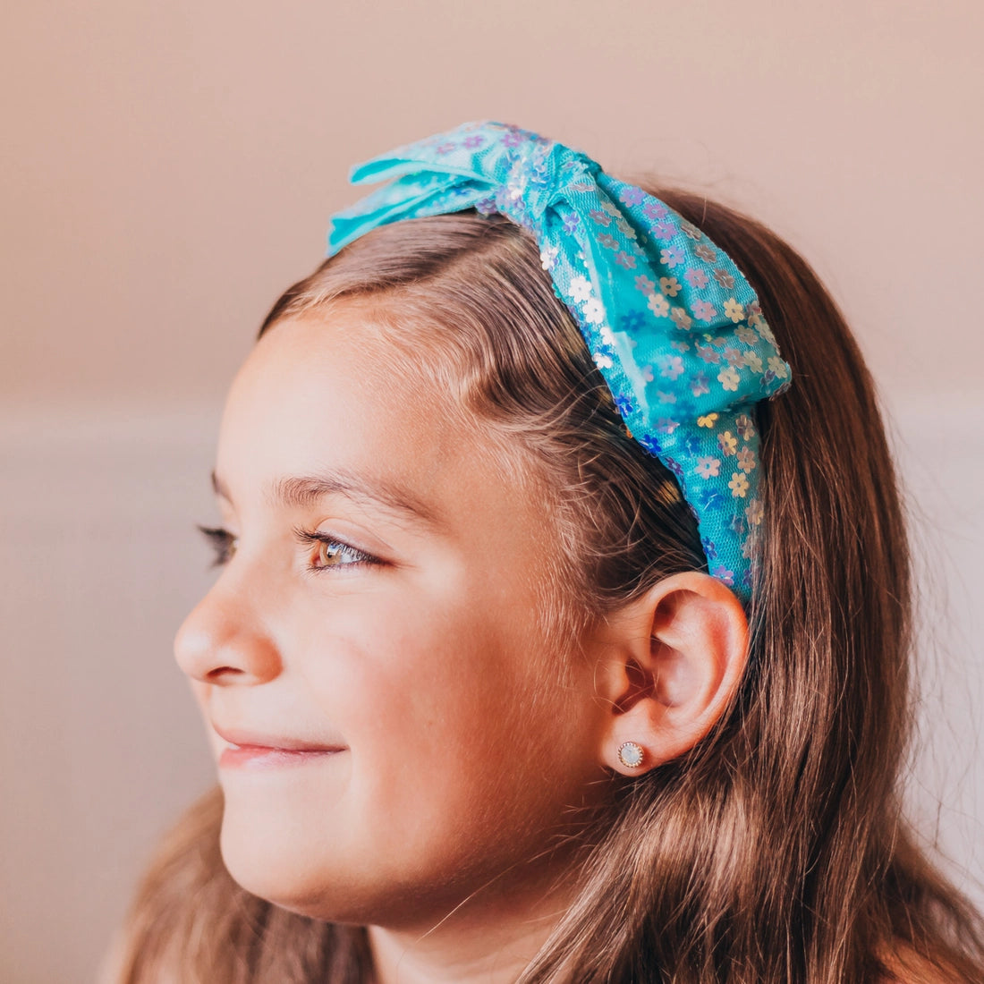 Frog Sac Big Bow Headband, Double Layer Sequin