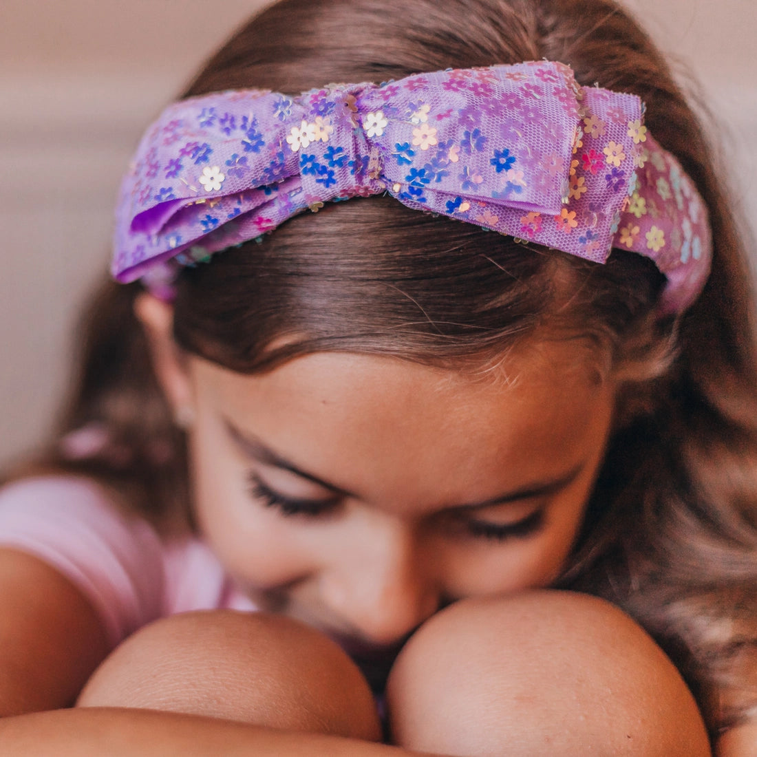 Frog Sac Big Bow Headband, Double Layer Sequin