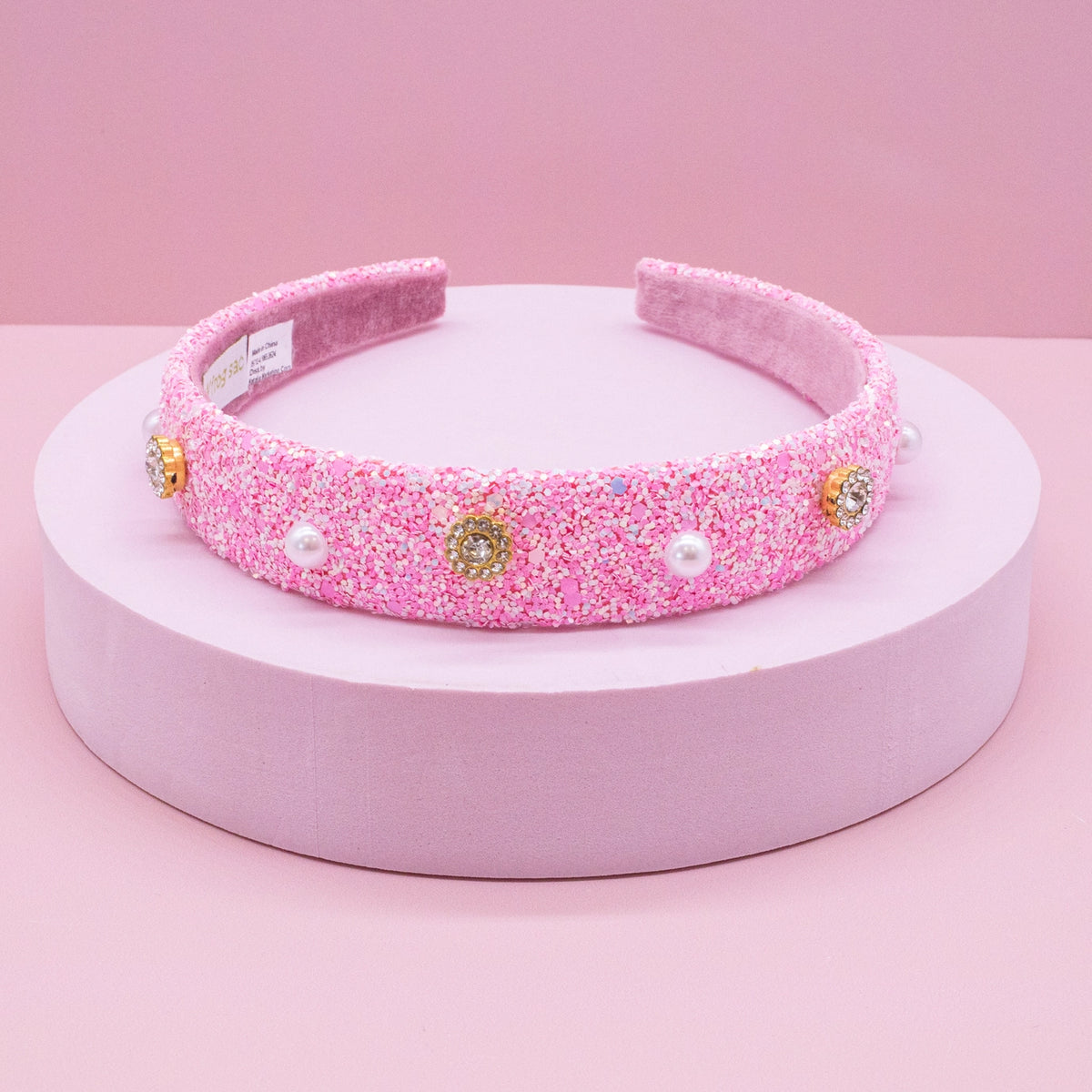Frog Sac - Embellished Glitter Headband with Pearl & Rhinestone Studs