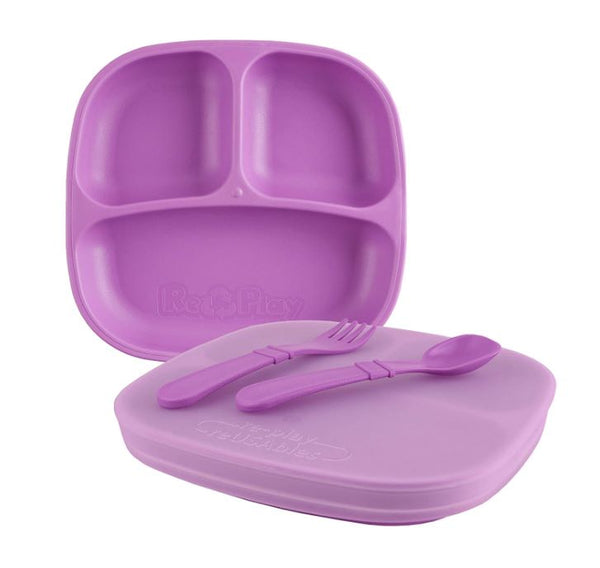 Re-play 3 PK Divided Plates, Lemon Drop, Sand, Grey