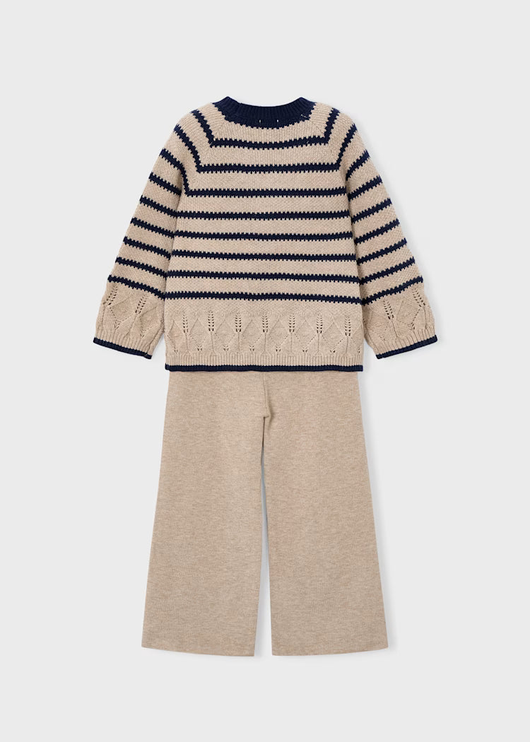 Mayoral - Heather Toffee Striped Sweater and Pants Set