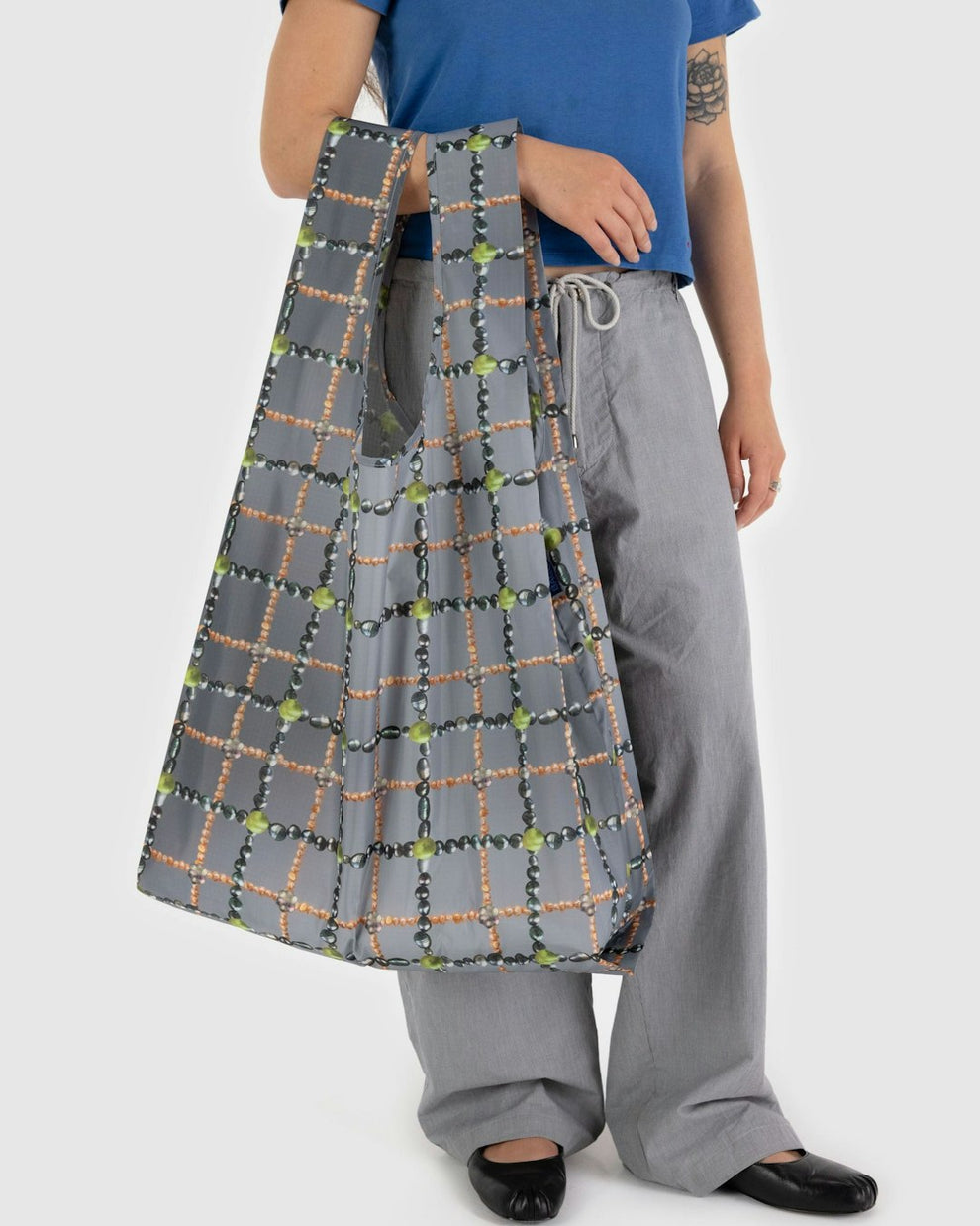 BAGGU Big Baggu Beaded Plaid Tote Bag