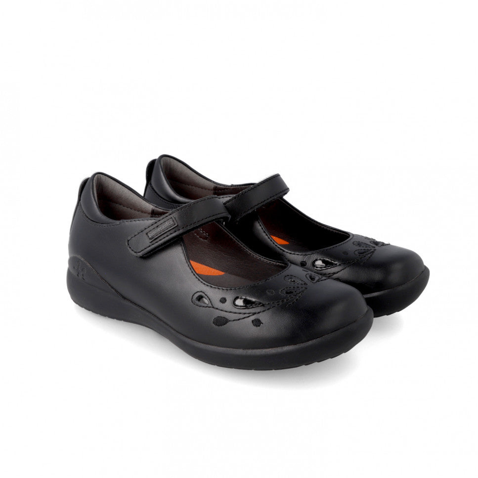 Biomecanics Girls Mary Jane School Shoes with Petal Detail Black 221280