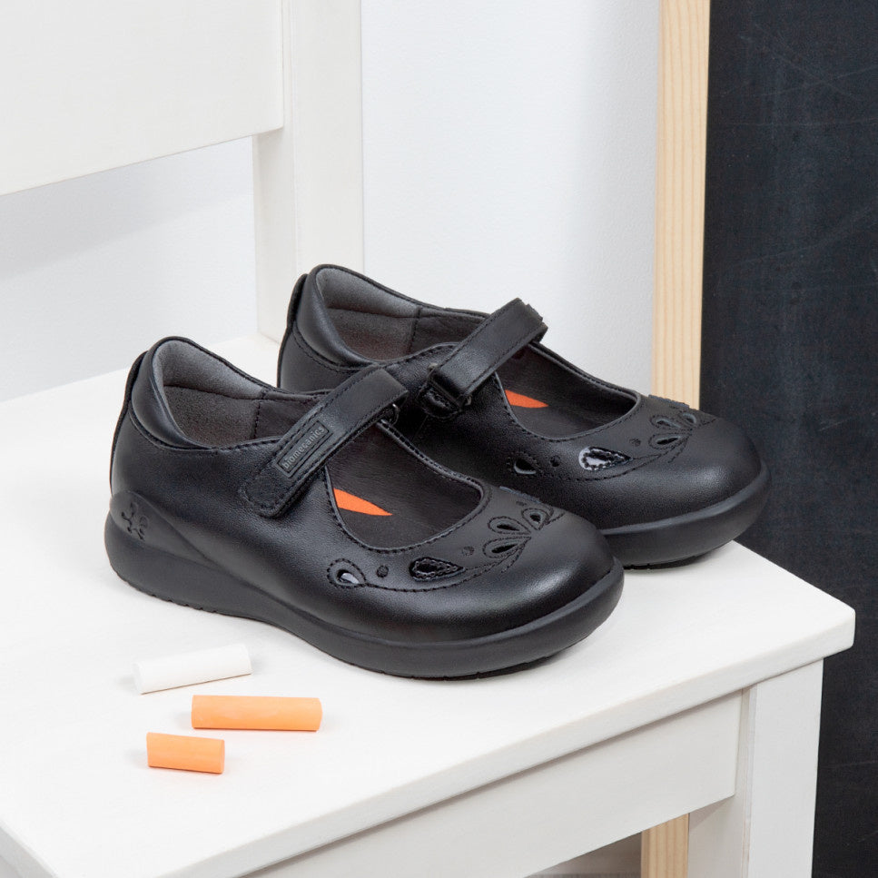 Biomecanics Girls Mary Jane School Shoes with Petal Detail Black 221280