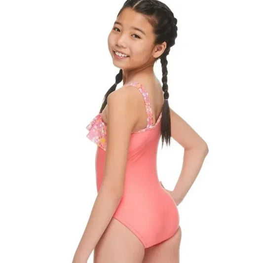 Speedo - Speedo Girls Asymmetrical Ruffle One Piece Swimsuit