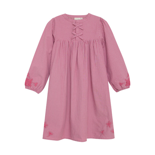 Minymo - Striped Dress with Floral Embroidery - 5 Years