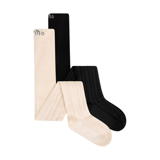 Minymo Cotton Cable Knit Stockings 2-Pack