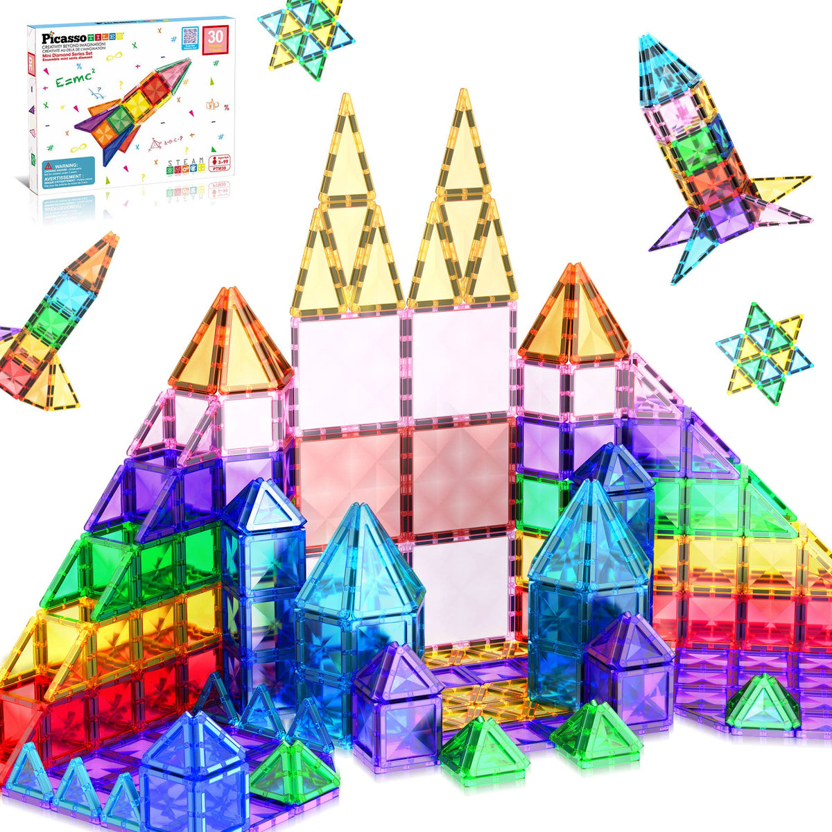 PicassoTiles 30pc Travel Size Magnetic Tile Building Set