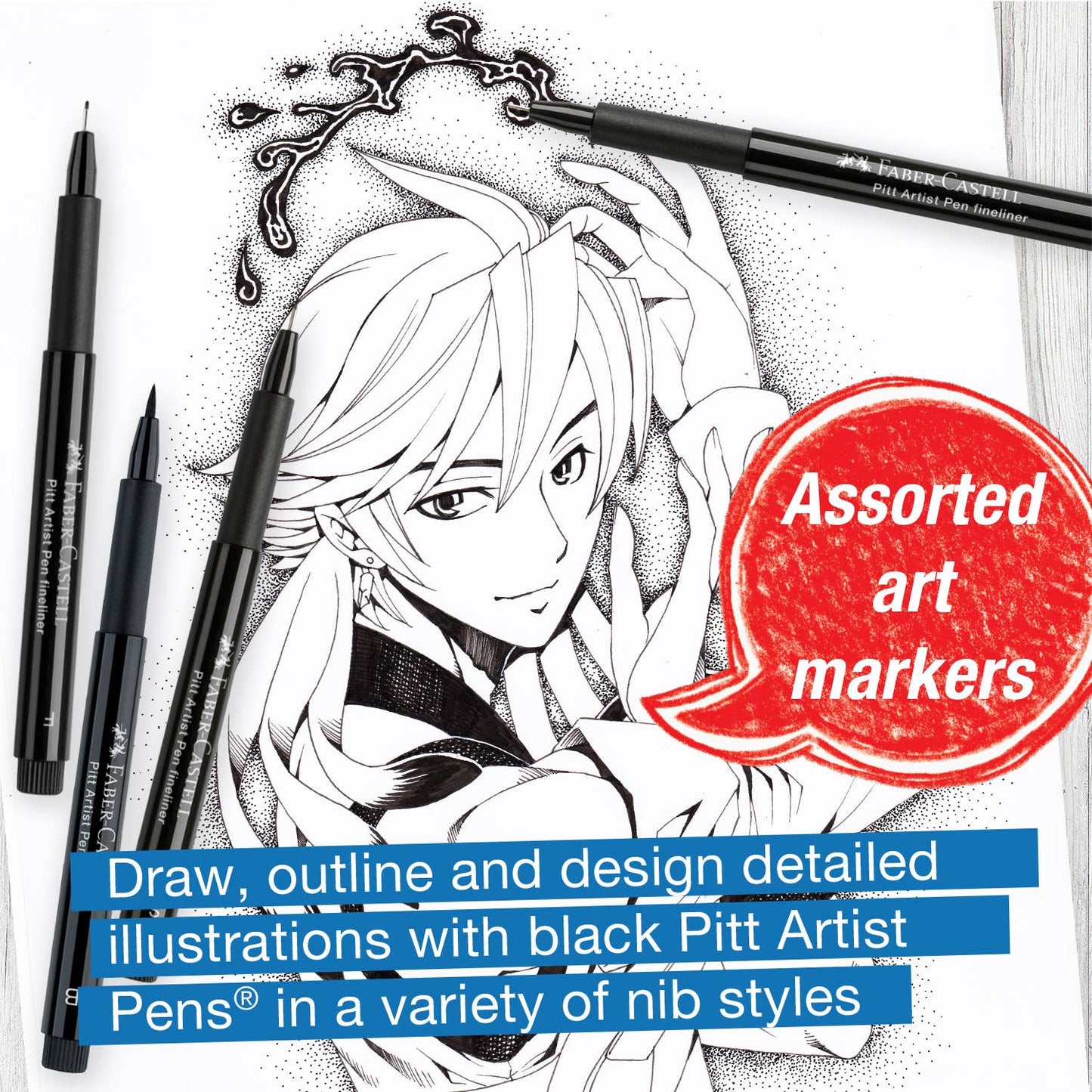 Faber-Castell / Creativity for Kids - Pitt Artist Pen, Manga Black Set - Wallet of 4
