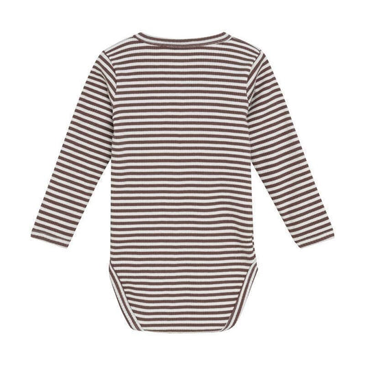 Minymo - Long Sleeve Striped Ribbed Onesie - 3M