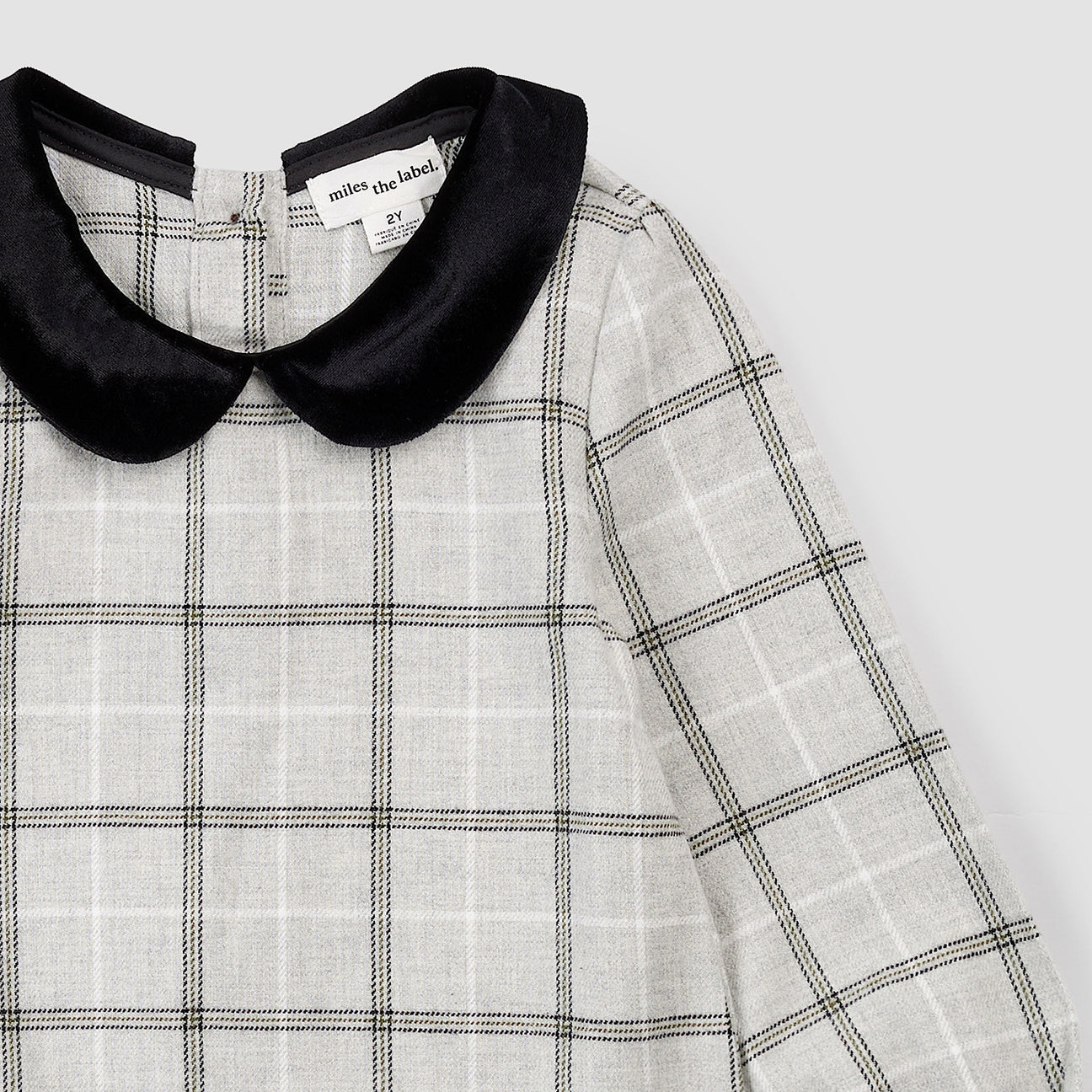 Miles The Label Baby Yarn-Dye Plaid Flannel Collared Dress - Grey