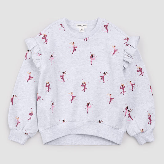 Miles The Label - Shoulder Frill Crewneck Sweatshirt in Light Heather Grey