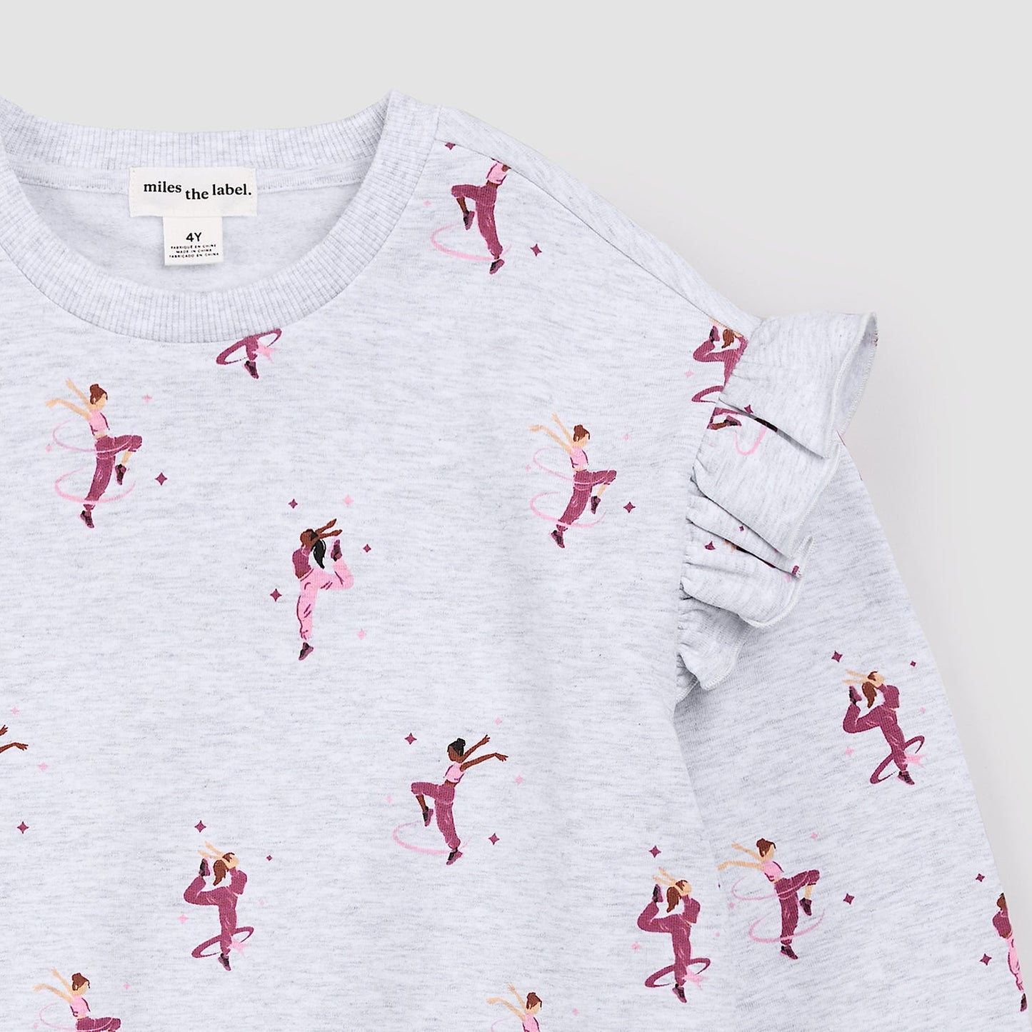 Miles The Label - Shoulder Frill Crewneck Sweatshirt in Light Heather Grey