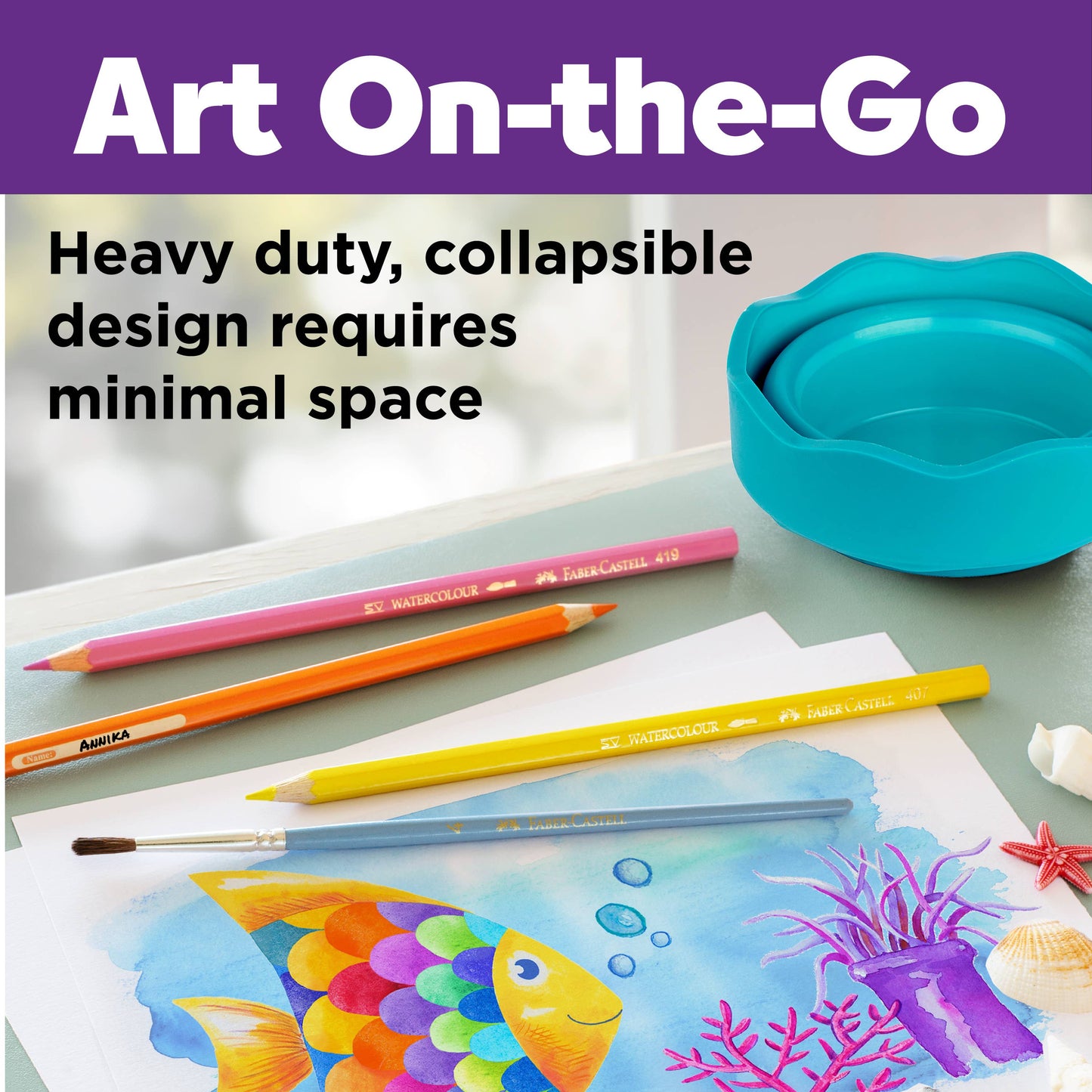 Faber-Castell / Creativity for Kids - Clic & Go Collapsable Water Cup for Painting, Turquoise