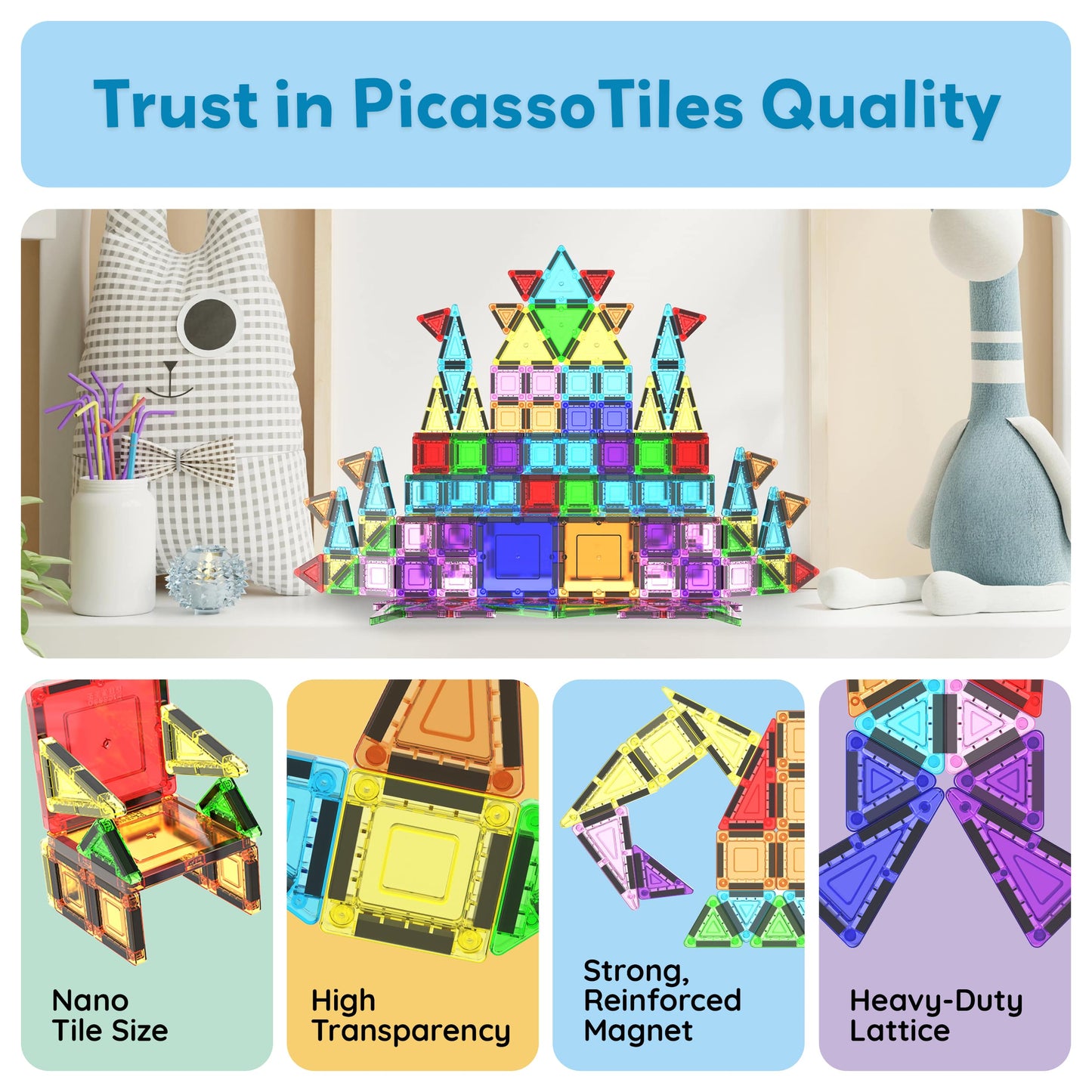 PicassoTiles 100pc Nano Magnetic Building Tiles Construction Travel Set