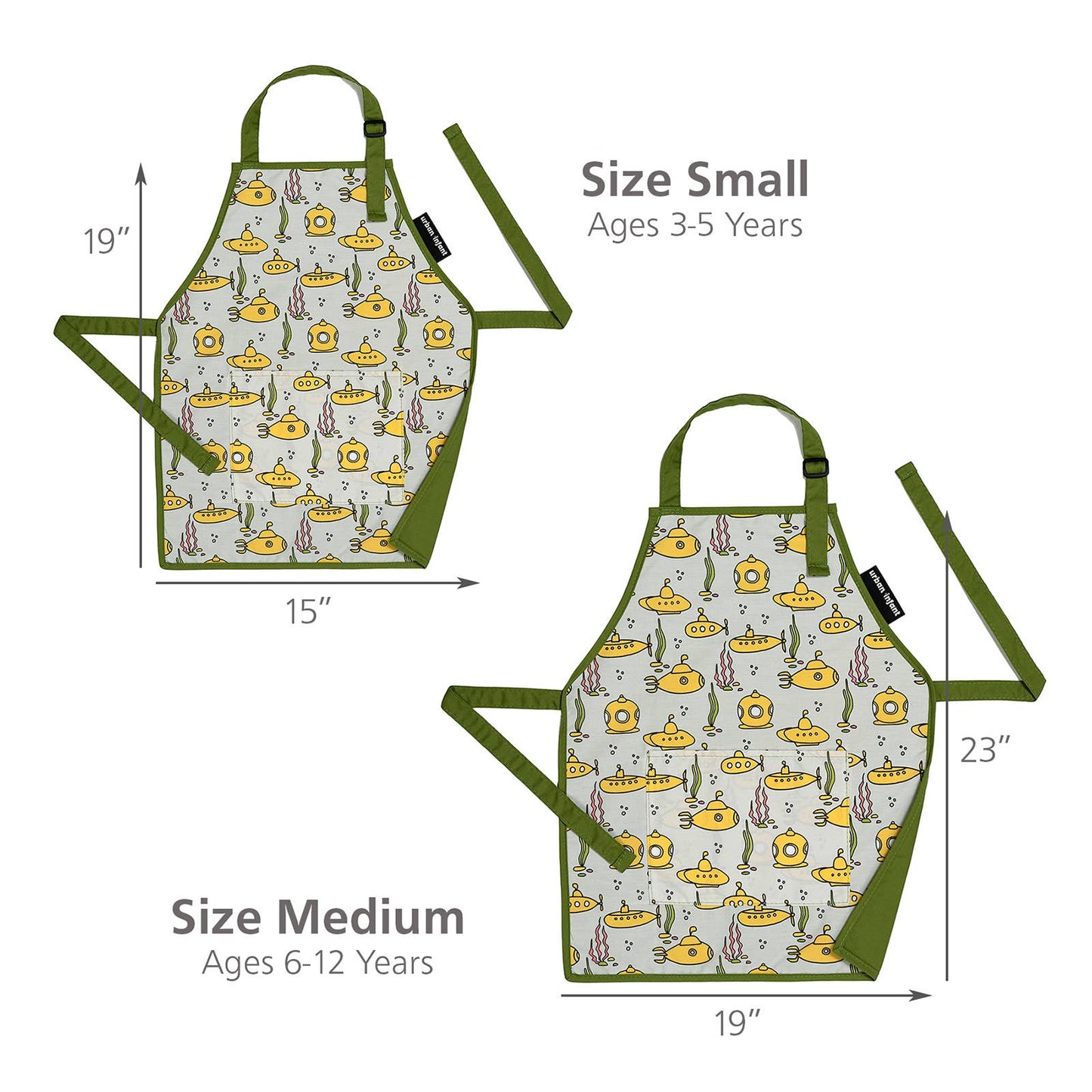Urban Infant - Little Helper Kids Apron, Washable Cotton/Poly - Submarines: SMALL