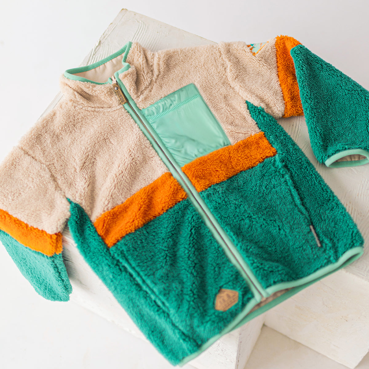 Souris Mini - Colorblock plush jacket - Green