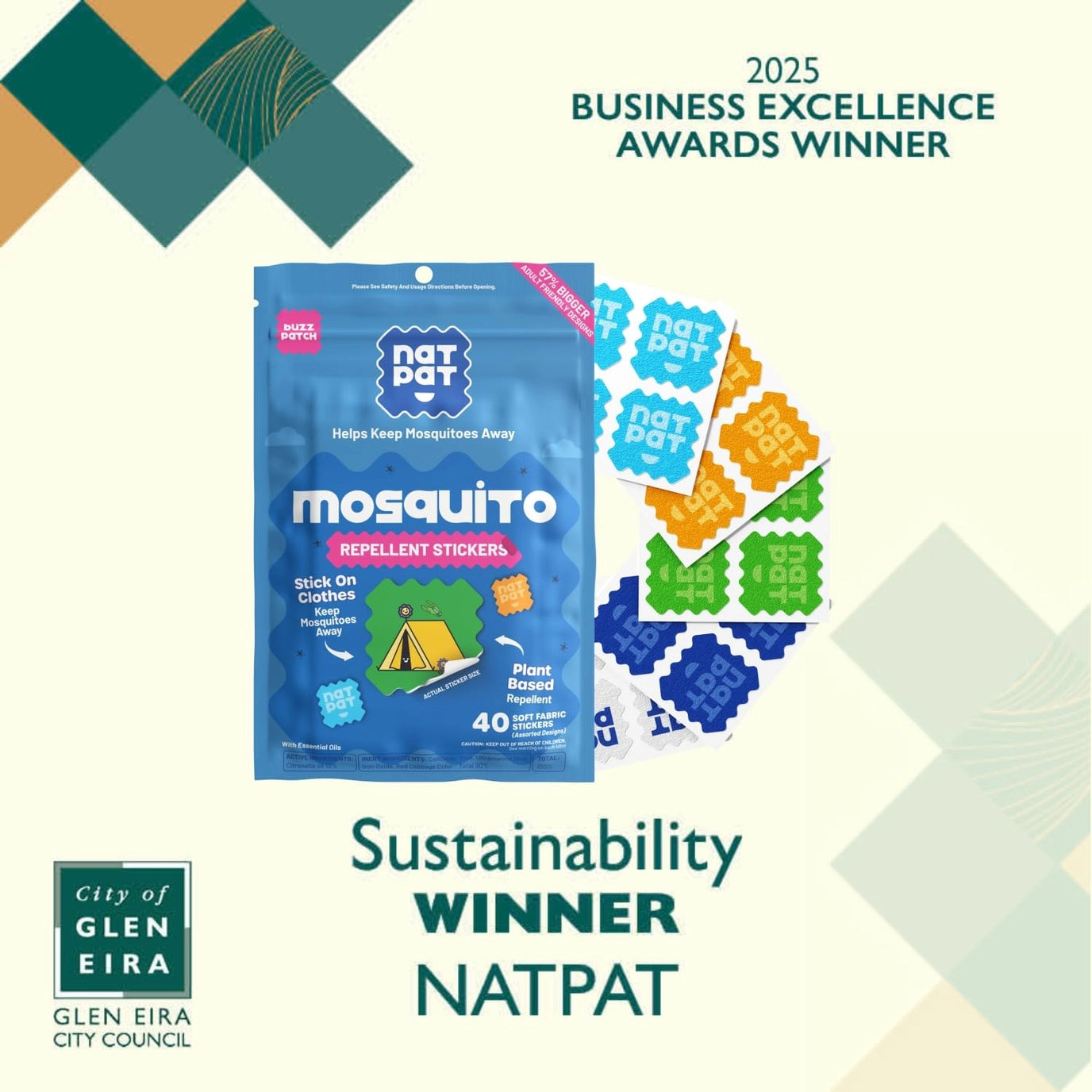 NATPAT Adult BuzzPatch Mosquito Repellent Patches